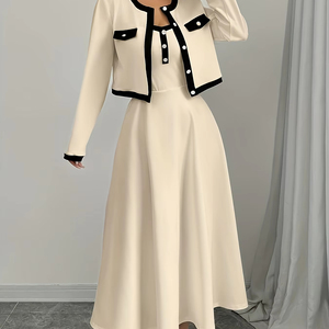Nouvelle Robe Halter Printemps 2025 et Ensemble Manteau Court Manches Longues pour Femme Taille Française Effet Tombé, Tailles XS-XL - Product Image 3