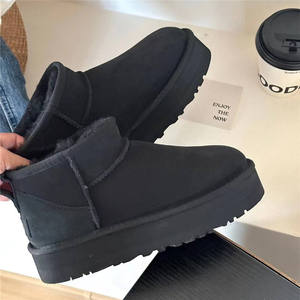 Botas de Invierno de Alta Calidad para Mujer, Estilo <span class=keywords><strong>UGG</strong></span>, de Lana y Cuero, con Forro de Piel, Suela Gruesa de Goma, Plataforma, Punta Redonda, Cálidas - Product Image 4