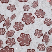 Tissu en velours extensible écologique avec dentelle florale en tulle à paillettes pour la confection de robes de soirée