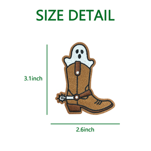 Patch brodé personnalisé en feutre, motif <span class=keywords><strong>Ghost</strong></span> Cowboy Boot, 3,1 pouces, thème Halloween Western effrayant, pour chapeau et casquette, thermocollant ou à coudre, usine OEM - Product Image 2