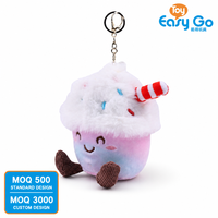 Peluche super douce 100% polyester, poupée en forme de tasse de crème glacée brodée, jouet anti-stress, porte-clés