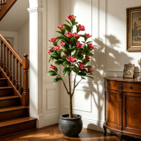 Pohon Bunga Magnolia Merah Sunset Buatan WarmthPerch, Tanaman Pot Ramah Lingkungan 5.6-6.9 kaki untuk Dekorasi Rumah dan Pernikahan Dalam Ruangan