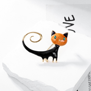 Schwarz und weiß Emaille Be Cocky Kitty Broschen Nadeln Karikatur tropfen Öl niedlich Tier Katze Brosche Schmuckzubehör - Product Image 6