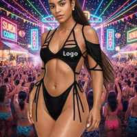 Maillot de bain monokini métallique une pièce personnalisé OEM, découpé, décolleté en V profond, à nouer sur les côtés, pour Carnaval, lundi, festival, rave, vêtements 2027