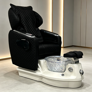 Luxury Electric Reclining Pedicure Spa Chair Black PU Leather Glass Basin Pedicure Station for Nail Salon - Product Image 1