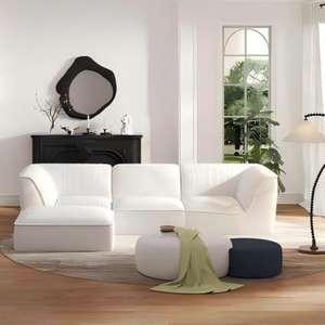 Sofá Modular de Tela de Pana Multifuncional en Forma de L, Comprimido, Blanco, Completamente de Esponja, en Oferta - Product Image 4