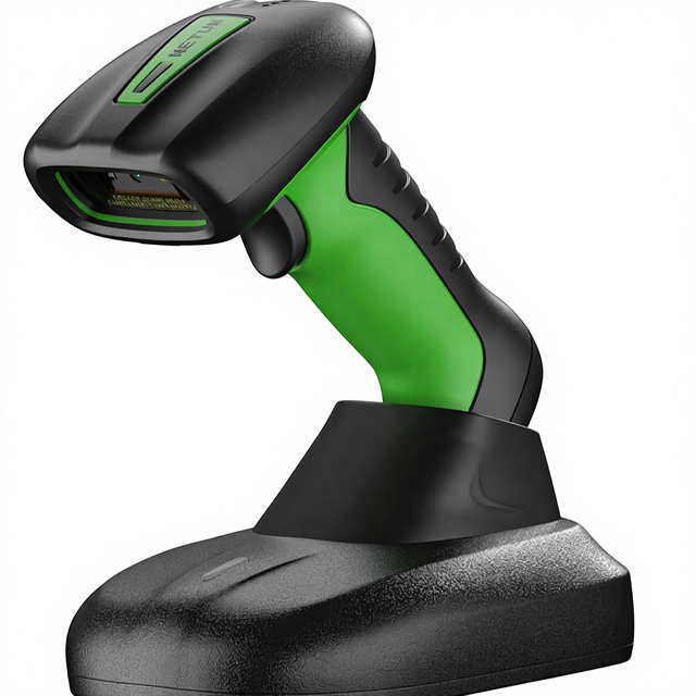 Longfly 2D QR Industrial Barcode Scanner Charging Dock Wireless 2D/1D Reader 2600mAh Battery Waterproof Hands-Free Black/Green