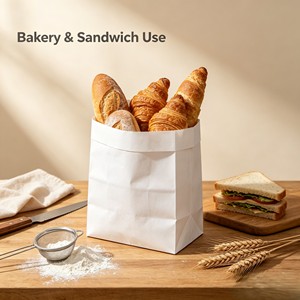 Sac à pain en papier kraft blanc imprimé avec logo personnalisé, écologique, résistant à la graisse, de qualité alimentaire, emballage pour boulangerie, pour sandwichs et pâtisseries - Product Image 3