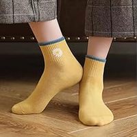 Chaussettes de sport thermiques épaisses et respirantes pour homme, en polyester de haute qualité, à rayures, avec logo marguerite blanche sur le bord du mollet et à la semelle, idéales pour l'hiver.