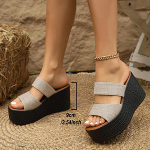 Chaussures <span class=keywords><strong>compensées</strong></span> à bout ouvert pour femmes, tendance mode été/printemps, confortables, simples, couleur unie, augmentant la taille - Product Image 2