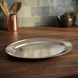Elegant Durable <b>Round</b> Commercial Grade Stainless Steel Plaid Pattern Polished Finish <b>Serving</b> <b>Trays</b> - Product Image 2