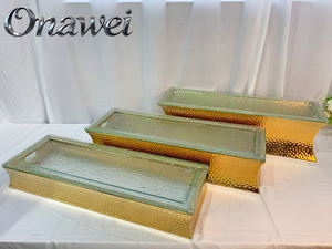 Support à gâteau de mariage <span class=keywords><strong>en</strong></span> verre martelé <span class=keywords><strong>en</strong></span> acier inoxydable doré Onawei, pour buffet arabe de Dubaï, équipement de décoration de table et présentation alimentaire - Product Image 4