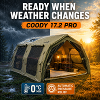 Tente gonflable familiale Coody 17.2 Familia Pro Air - Vert armée, grande tente de luxe pour le camping, le glamping et les activités de plein air, en coton, type tunnel