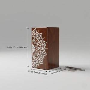 Premium Solid Wood Cremation Urn <b>Box</b> with Elegant Floral Carving <b>Memorial</b> Ashes Urn for Adults Uses By Exporters - Product Image 5