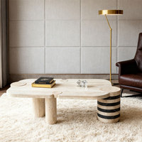 Nouvelle arrivée, table basse en marbre beige travertin mélangé à du marbre noir, meubles en pierre uniques, salon de luxe