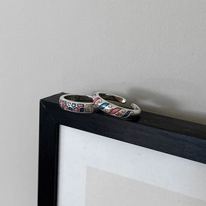 Silver Ruitai S925 Sterling Silver Geometric Enamel <b>Open</b> <b>Ring</b> Minimalist Style For Women Everyday Wear - Product Image 4
