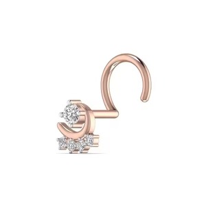 0.07CT Unique Design 18kt Yellow Rose & White Gold Wedding Jewelry Fine Piercing <b>Nose</b> Pin with Diamond for Women Body Jewelry - Product Image 1