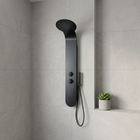 Hotaqi Panneau de douche mural en acier inoxydable avec robinets doseurs, LED et massage à la vapeur, finition noir mat, sorties supérieure et inférieure