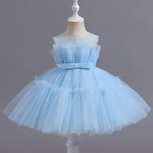 Vestido de festa para meninas, vestido de festa de alta qualidade com laço sereia vestido de verão com tutu