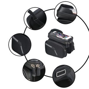 Bicycle Front Beam Bag with <b>Phone</b> <b>Holder</b> Top Tube Storage Bag for Mountain <b>Bike</b> Cycling Accessories Black - Product Image 4
