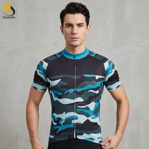 เสื้อจักรยานแขนสั้นแบบสากลสำหรับทุกเพศ ลายพราง แห้งเร็ว ผลิตจากโพลีเอสเตอร์/คอตตอน เหมาะสำหรับกีฬาฤดูหนาว - Product Image 1