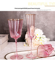 Nuevo Juego de Copas y Platos de Vino en Forma de Corazón de Vidrio Rosa Dorado con Diseño Martillado 280ml/150ml/270ml Moderno Ecológico para Bodas JNSM