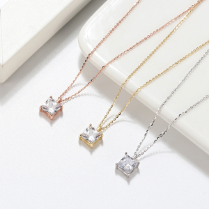 RINNTIN <span class=keywords><strong>APN</strong></span> brillante lujo moda chapado en oro plata esterlina 925 cristal circón geométrico colgante collar para mujer joyería - Product Image 3