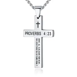 Faith Christian Vintage Pvd Stainless Steel Pendant Fashion Jewelry Necklace Cross for Mens Women Waterproof Wholesale 2024