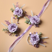 Boutonniere Pengantin Pria Buatan Tangan Gaya Eropa, Korsase Mawar Putih, Bunga Pergelangan Tangan Pengantin, Bunga Buatan untuk Pernikahan Luar Ruangan, Bunga Pengiring Pengantin