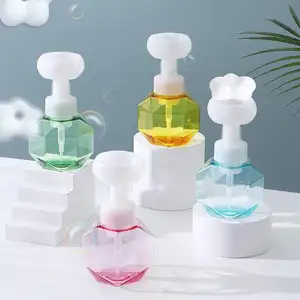 Dispenser sabun cair 300ml botol pompa berbusa bentuk bunga, pompa isi ulang botol busa Gel mandi bening plastik kosong