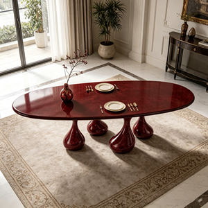<span class=keywords><strong>Tavolo</strong></span> da Pranzo Ovale di Lusso in Marmo con Finitura Lucida Rossa e Base a Forma di Lampadina, <span class=keywords><strong>Tavolo</strong></span> Moderno per Sala da Pranzo, <span class=keywords><strong>Cucina</strong></span> e Casa - Product Image 2