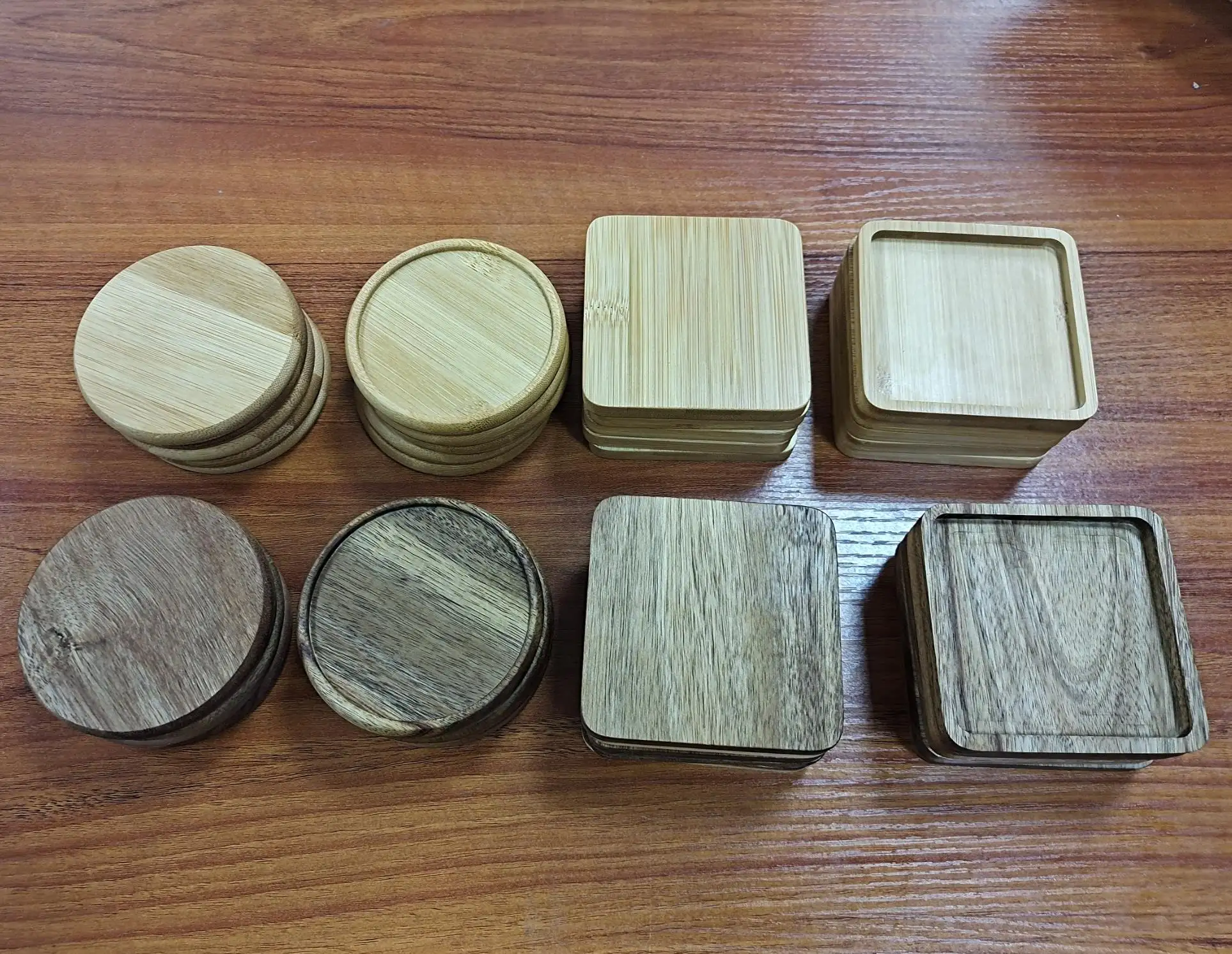 Posavasos de madera de Acacia para bebidas y café, juego de posavasos de madera de bambú para mesa directa de fábrica