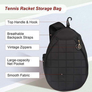 Bolsa de Tenis Negra, <span class=keywords><strong>Mochila</strong></span> de Transporte con Correa Transpirable, Cierres Vintage, <span class=keywords><strong>Mochila</strong></span> de Tenis, Sac de Raquette de Tennis - Product Image 4