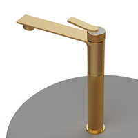 Robinet de lavabo de salle de bain moderne en or brossé, trois pièces, avec poignée moletée, pour eau chaude et froide, à montage large