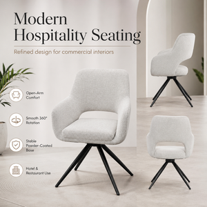 Silla de Comedor Giratoria Premium con Diseño de Brazos Abiertos, Tapizada en Bouclé Gris Oscuro, Base de Metal en Forma de Estrella, Giro de 360 Grados °   Hotel, Restaurante, Cafetería - Product Image 4