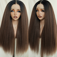 Perruque Lace Front Yaki Lisse en Cheveux Humains, Sans Colle, Pré-Pluckée, Nœuds Blanchis, Ligne de Cheveux Naturelle pour Femmes Noires
