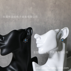 Retro Snowflake <b>Stud</b> Earrings Blue Gemstone <b>Titanium</b> Steel Unisex Everyday Wear CF157 - Product Image 2