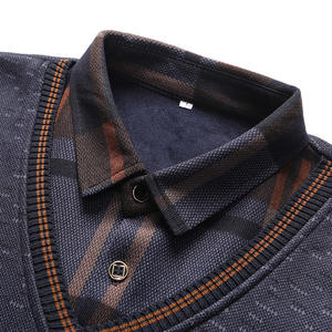 Herbst Winter Großhandel Warm Fleece Verdickt Herren Pullover Shirts Tops Falsch 2 Stück Herren Revers Casual Langarm Strick hemd - Product Image 4