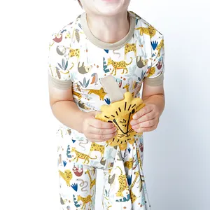 Bamboe Groothandel Pyjama Pyjama Voor Kinderen Op Maat Eco-Vriendelijke Peuter Kleding Korte Mouw Slaapkleding Kind Kinderen Kleding