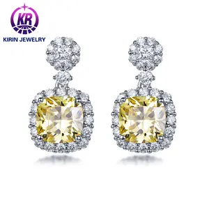 Fashionable and Luxurious Women's Jewelry Natural Yellow Diamond and Zirconia Earrings for Wedding and Engagement Made of Gold