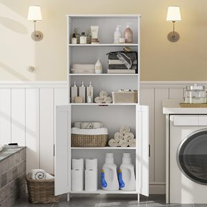 67" <strong>Tall</strong> <strong>Bathroom</strong> <strong>Storage</strong> Cabinet, Freestanding Farmhouse Cabinet with 2 Doors and Shelves, <strong>Bathroom</strong> Organizers and <strong>Storage</strong> - Product Image 5