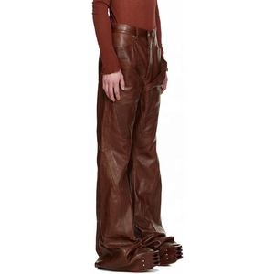 <span class=keywords><strong>Pantaloni</strong></span> da Uomo Personalizzati <span class=keywords><strong>Marroni</strong></span> in Ecopelle, Traspiranti, a Zampa, con Coulisse, Vita Media, Patchwork, Gamba Larga, Vegani - Product Image 2
