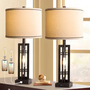שולחן מנורת עם USB יציאת שמן גימור ברונזה גימור בז 'צל לסלון חדר שינה בית בלי הנורה