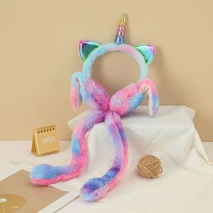 Factory Direct Sale Warm Polyester Plush <b>Tie</b>-dye Airbag Earmuffs Winter Colorful Fun Cute Cold-Proof Rabbit Ear Unisex Wholesale - Product Image 3