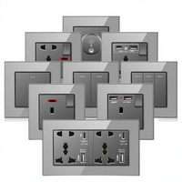 Prise murale tactile en verre Home Switch 5 trous, norme britannique 13A, avec charge rapide USB Type-C 2 ports, max 10A, Royaume-Uni