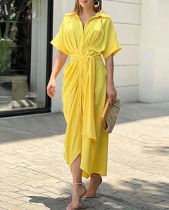 Robe longue pour femme en gros, Robe élégante pour femme, Nouvelle robe chemise décontractée à manches courtes et taille haute pour femme - Product Image 5