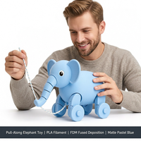 Juguete de Elefante con Ruedas Impreso en 3D con Tecnología FDM, de PLA, para Niños, con Cuerda para Jalar, Personalizado OEM