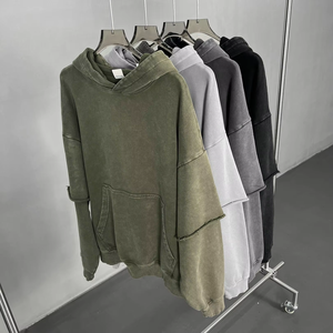 Sudadera con capucha lavada con ácido Vintage Terry bordada personalizada para hombre con <span class=keywords><strong>dobladillo</strong></span> en blanco empalmado <span class=keywords><strong>falso</strong></span> de dos piezas con capucha sólida - Product Image 6