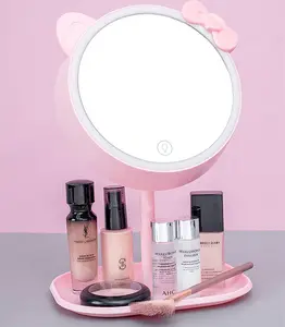 High Quality Touch Control Cute KT Cosmetics Mirror Rotation Night Light Desktop Mirror With LED Light Custom Logo