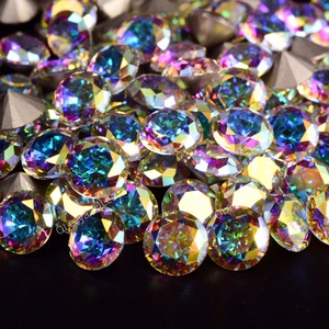 OLeeya Factory Pointed Back Colorful Rhinestones <b>Crystal</b> AB Glass Pointback Gold Base Rhinestone for Nails - Product Image 2